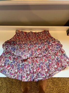 Floral Smocked Tiered Mini Skirt - Pink Purple